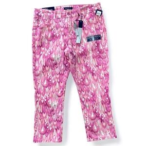 Bandolino Tatyana Azalia Pink Combo Print Patterned Slim Capri Pants Sz 10 NWT